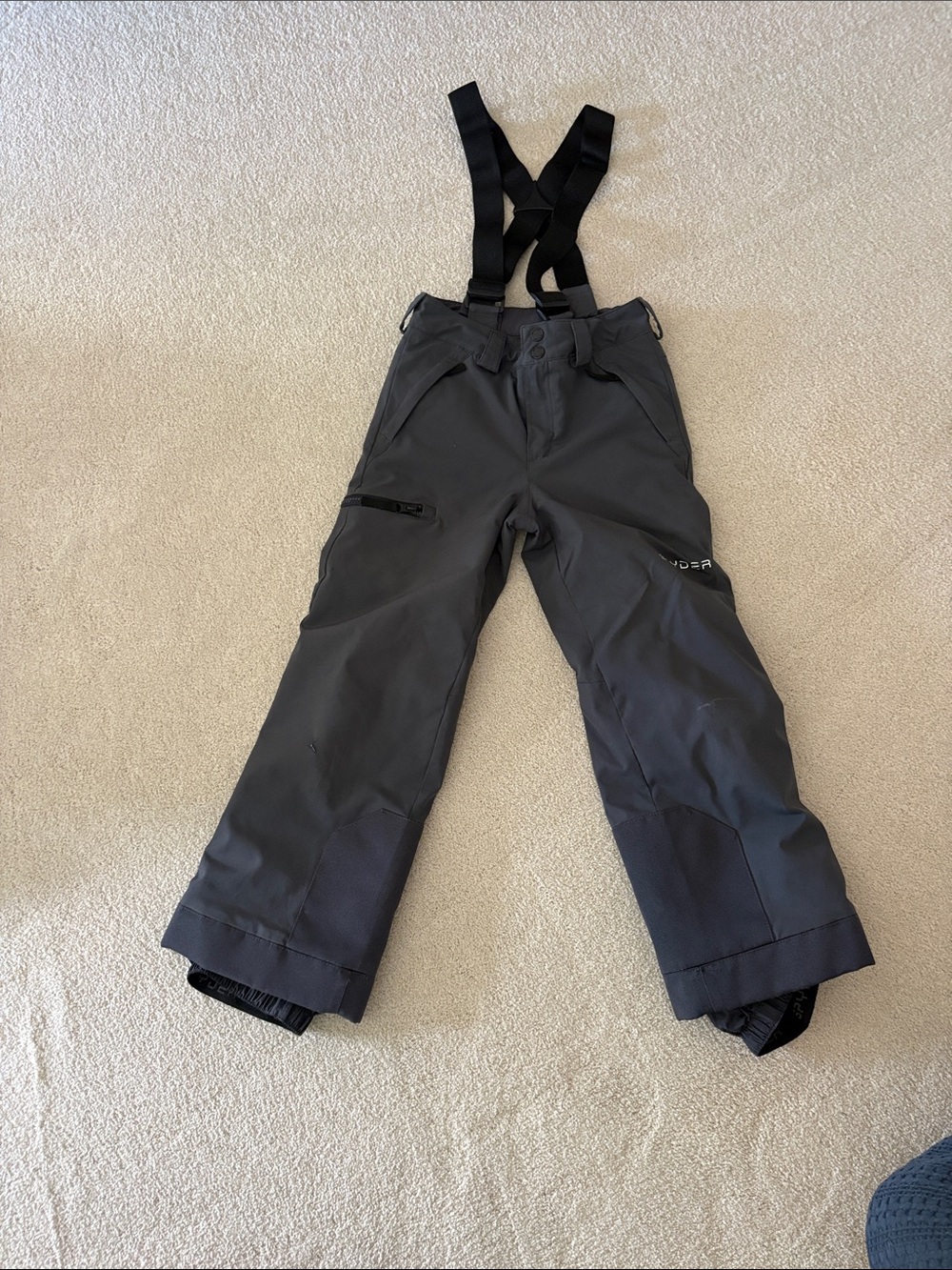 Spyder Kids Gray Snow Pants with Black Adjustable Suspenders